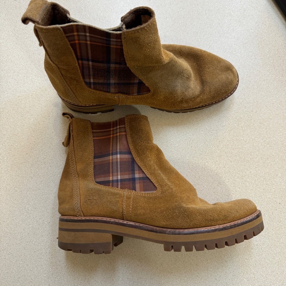 Timberland Courmayeur Valley Tan Suede Plaid Chelsea Boots A2DT2 Womens 9.5